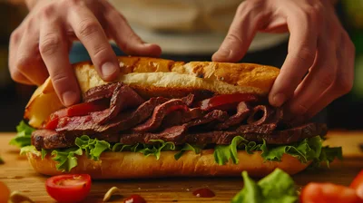 Chef Preparing A Fresh Steak Sandwich