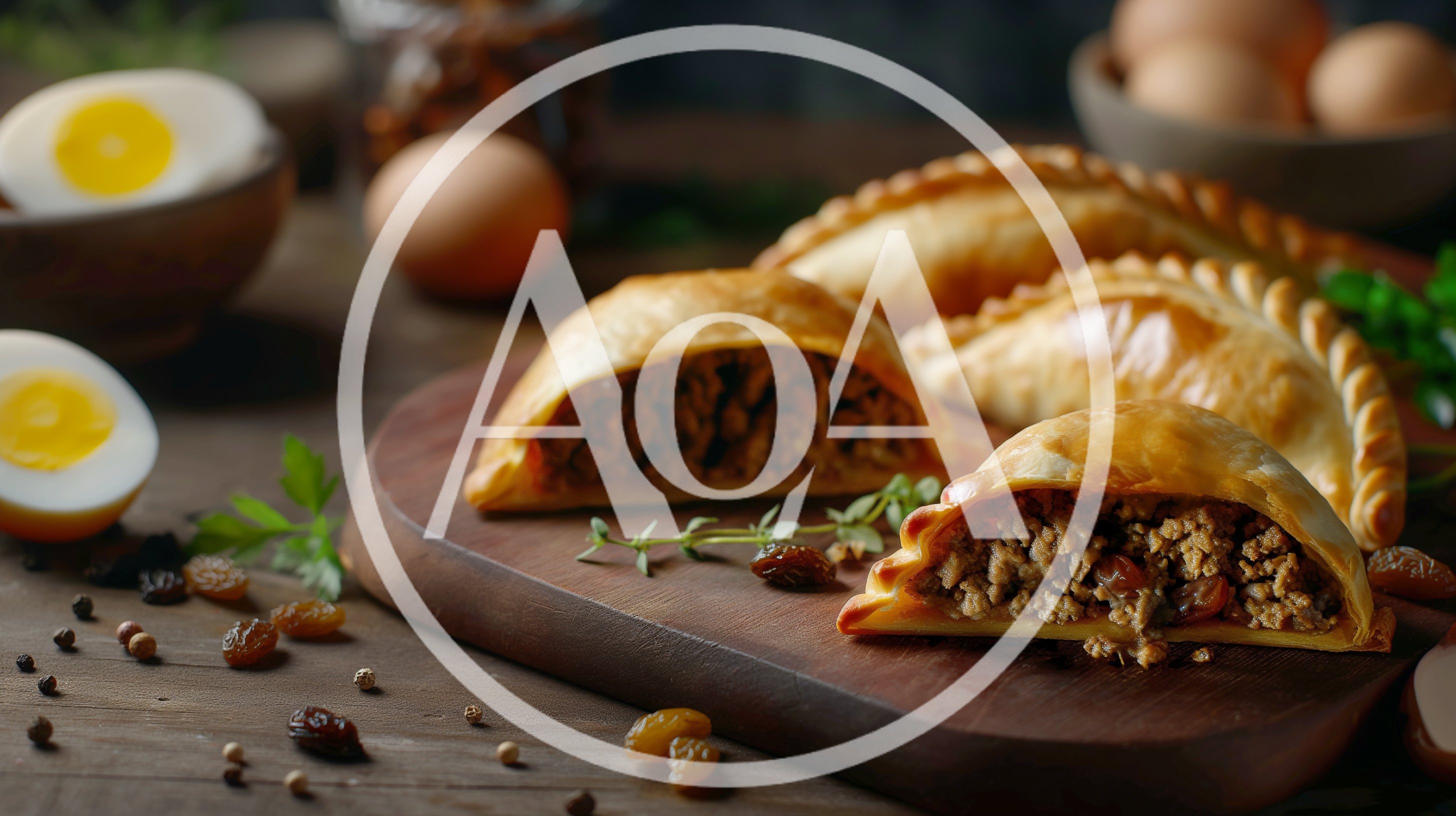 Freshly Baked Meat Empanadas on a Wooden Board