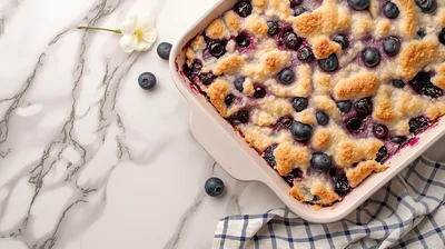 Freshly Baked Blueberry Crumble In A Ceramic Dish