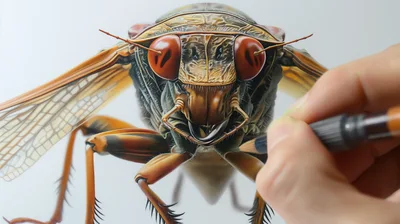 Artist Drawing A Detailed Cicada Illustration