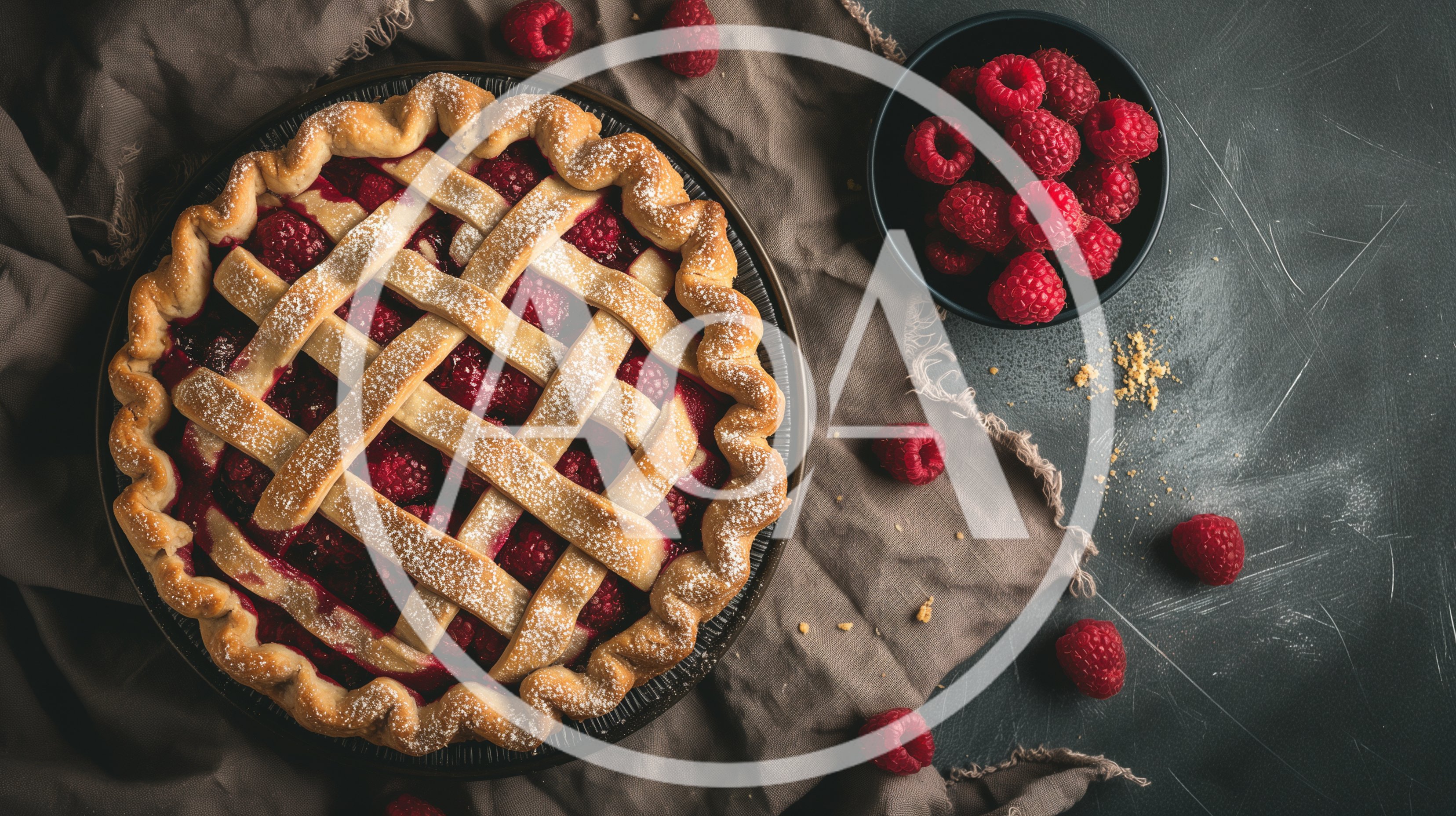 Fresh Raspberry Lattice Pie On A Rustic Table