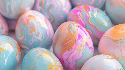 Colorful Marbled Easter Eggs With Metallic Gold Accents