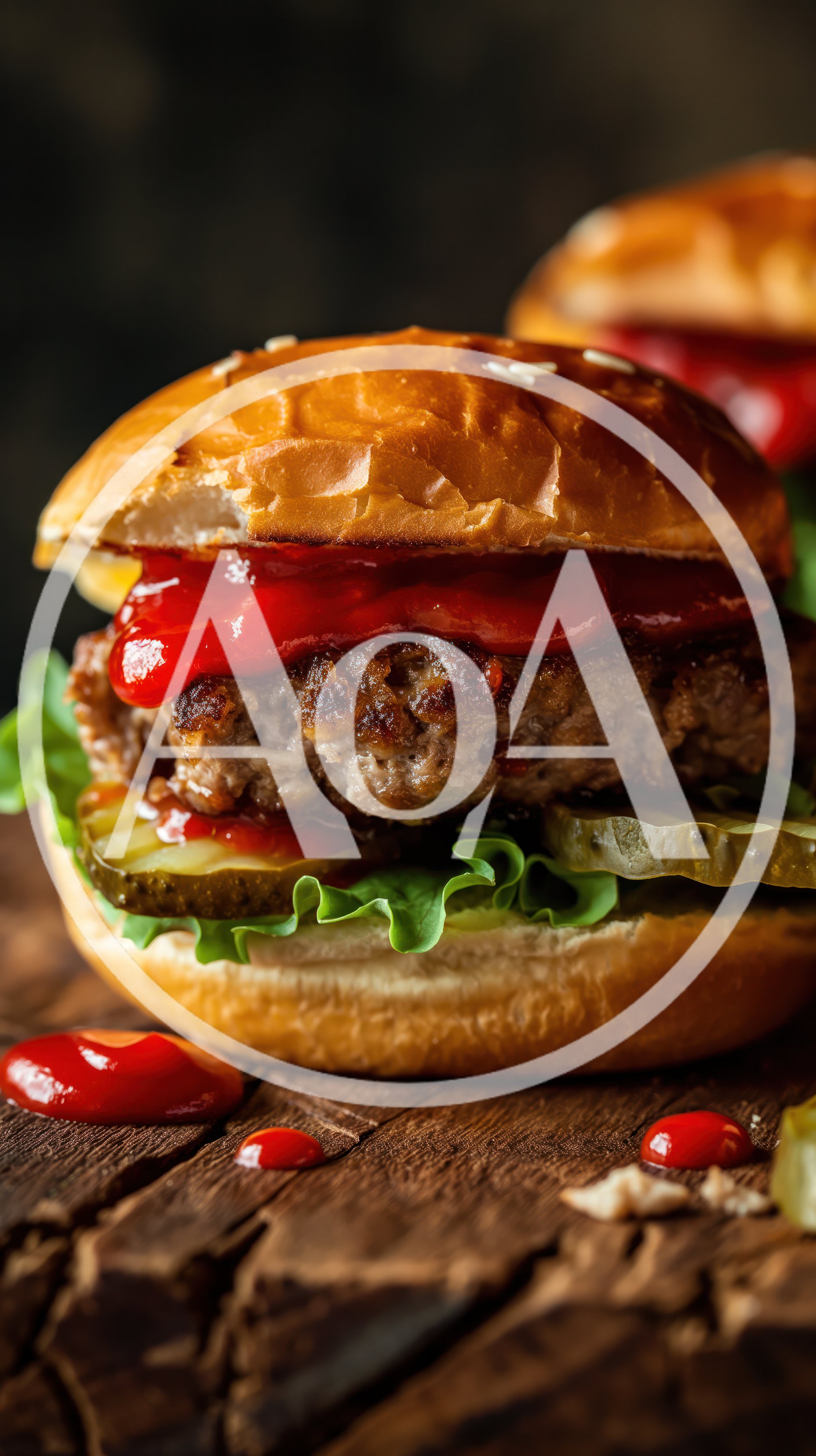 Gourmet Beef Burger With Ketchup And Pickles