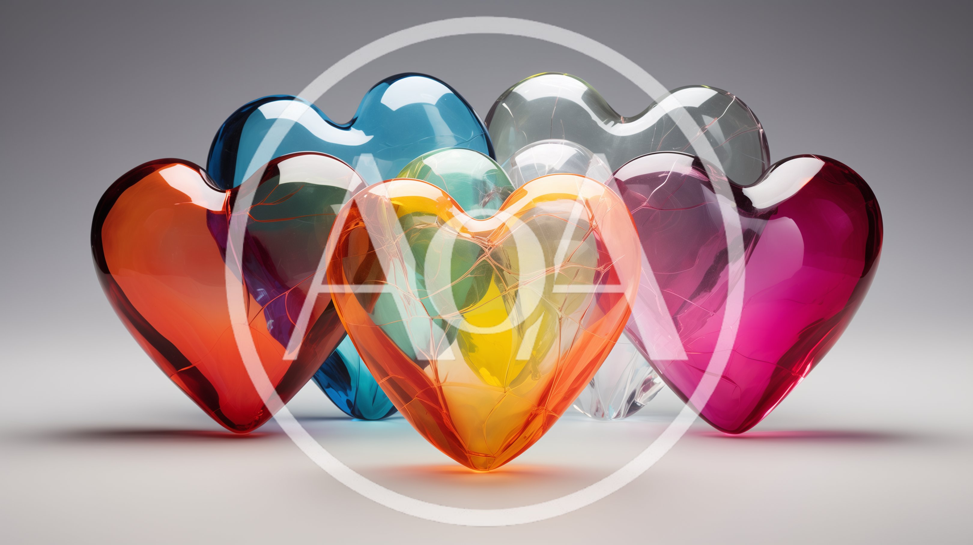 Group Of Translucent Glass Hearts With Internal Fractures