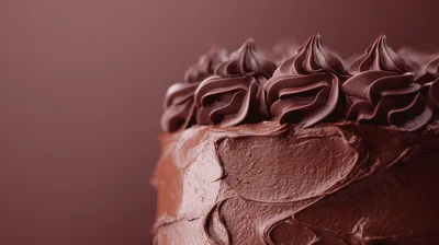 Close Up Of A Rich Chocolate Frosted Cake