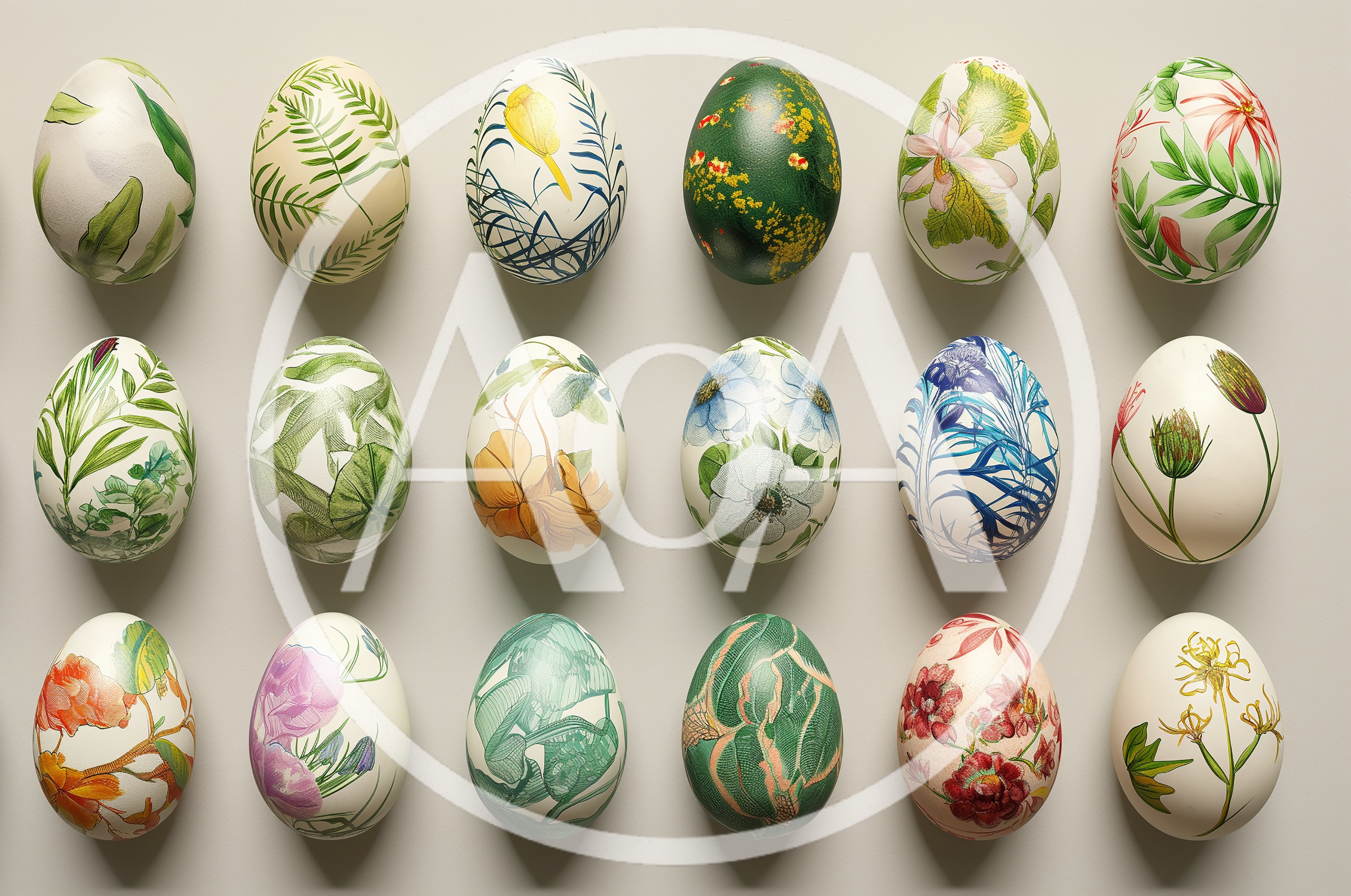 Collection Of Decorative Botanical Easter Eggs