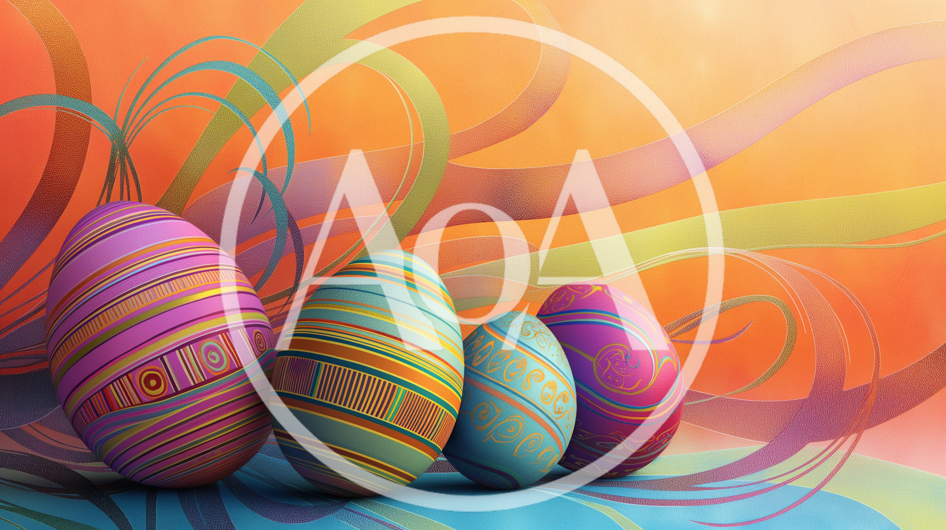 Four Decorated Easter Eggs On Abstract Colorful Background