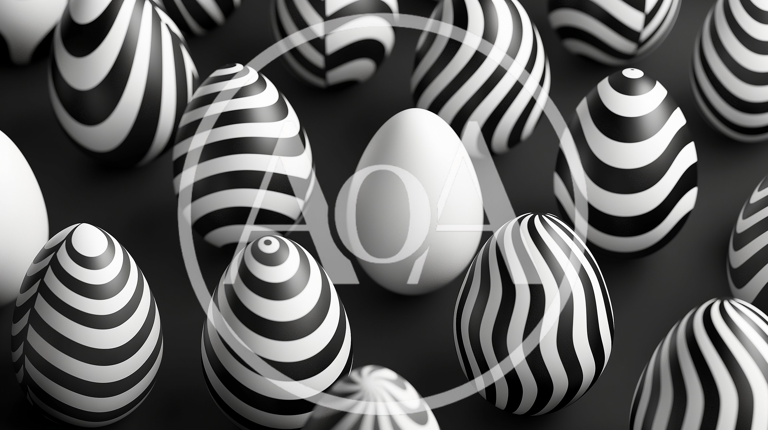 Group of Black and White Striped Easter Eggs