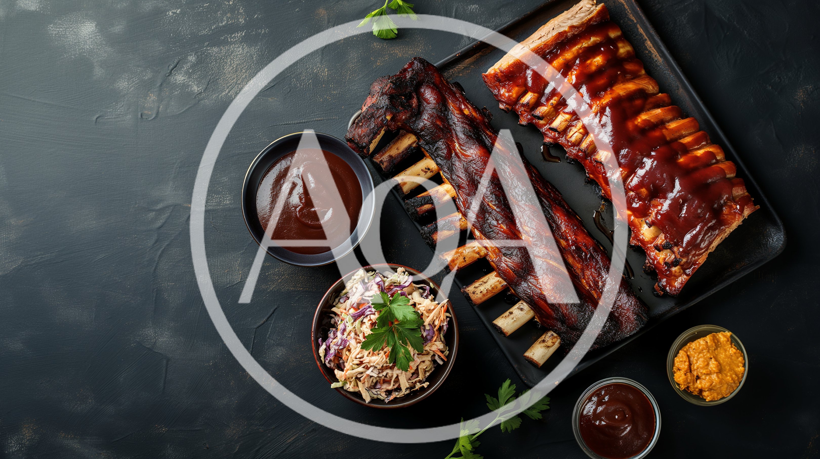 Grilled Barbecue Pork Ribs With Coleslaw And Sauces