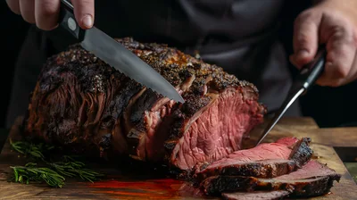Chef Slicing A Roasted Prime Rib Roast