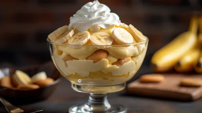 Banana Pudding Dessert In A Glass Bowl