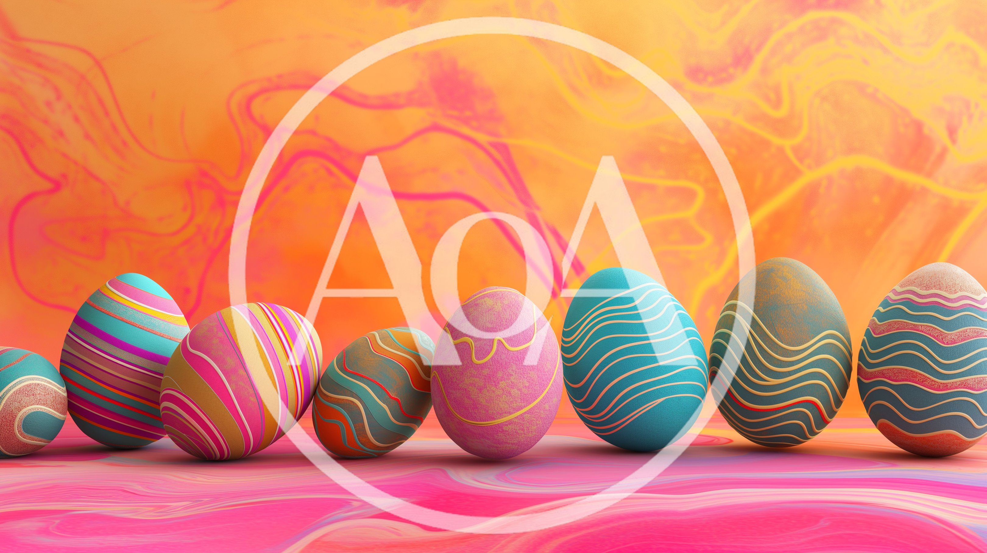 Colorful Decorated Easter Eggs on Abstract Marbled Background