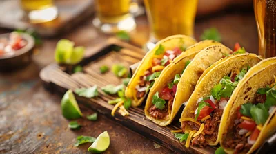 Delicious Beef Tacos Served On A Wooden Board