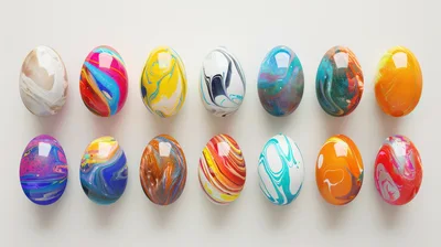 Collection Of Colorful Marbled Easter Eggs