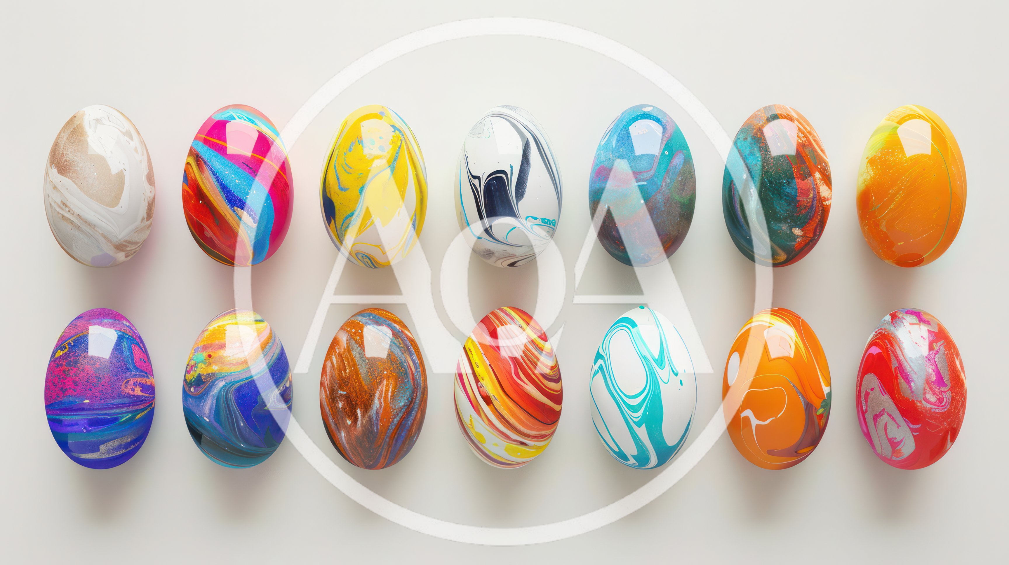 Collection Of Colorful Marbled Easter Eggs