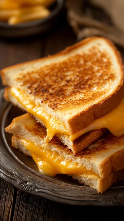Grilled Cheese Sandwich On A Rustic Metal Plate