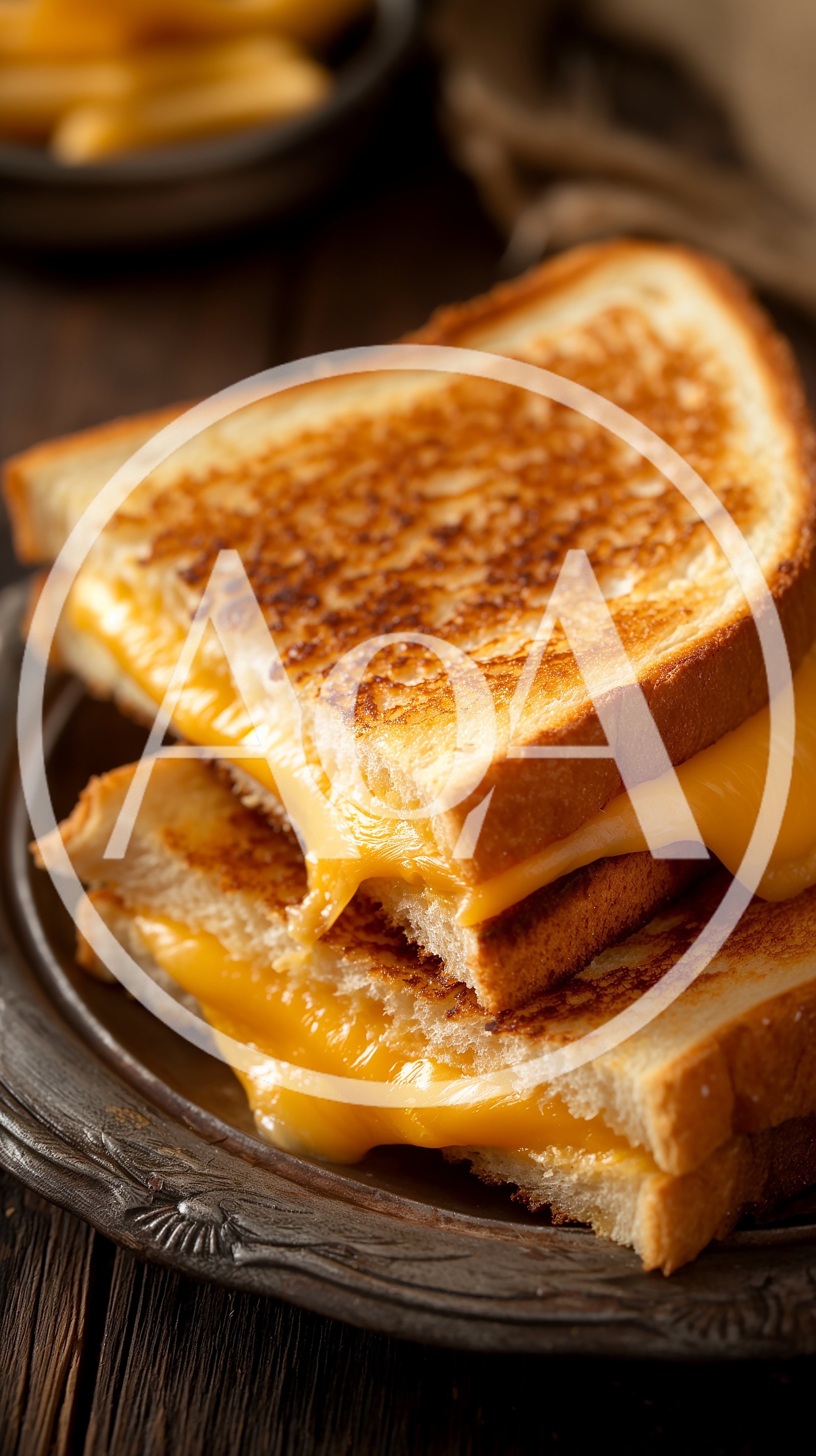 Grilled Cheese Sandwich On A Rustic Metal Plate