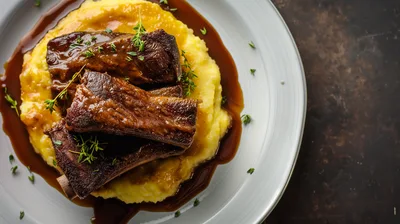 Braised Beef Short Ribs Served Over Creamy Polenta