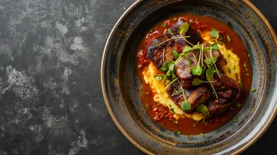 Braised Pork Belly Served Over Creamy Polenta