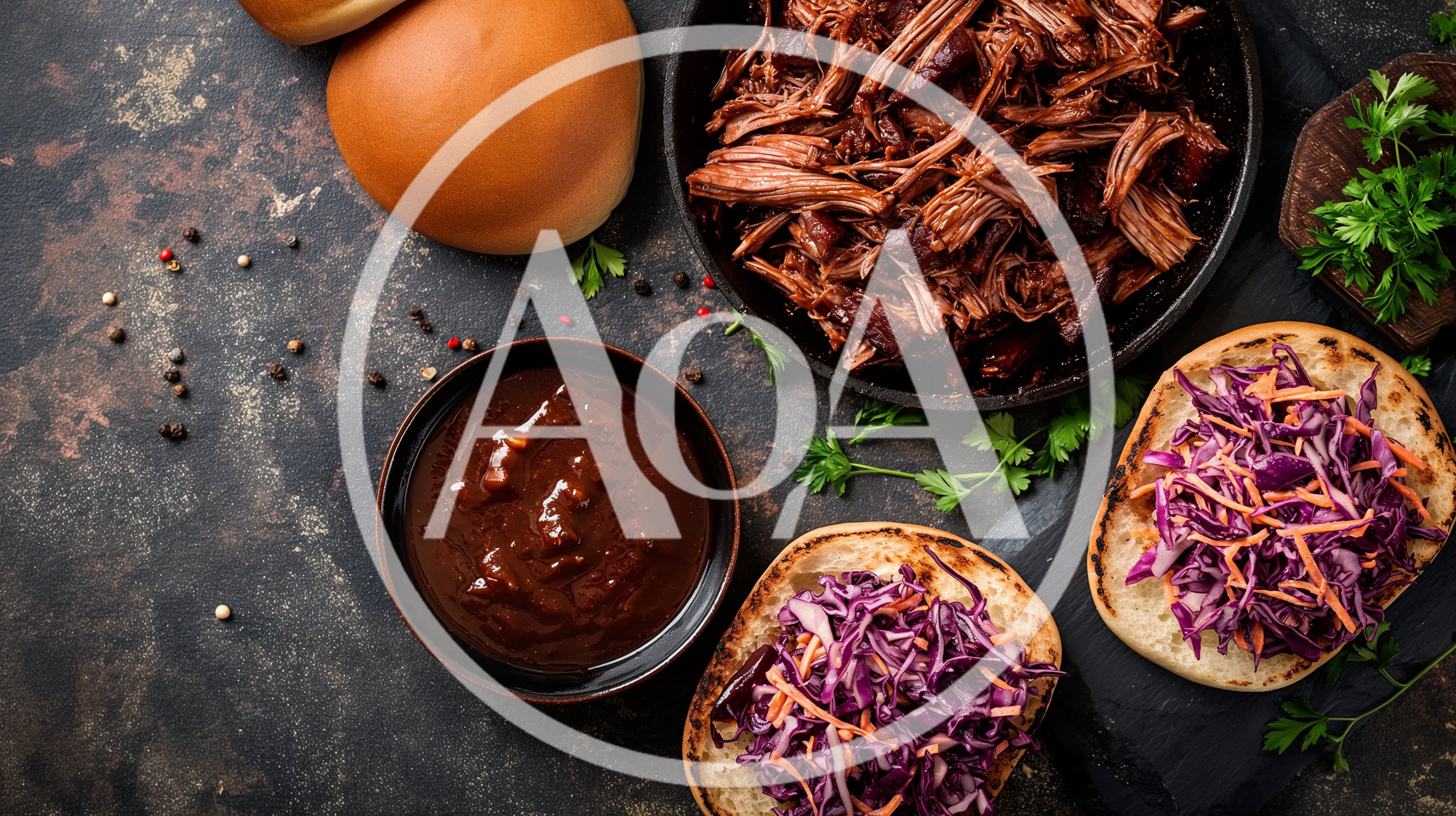 Pulled Pork Sandwich Ingredients With Coleslaw And BBQ Sauce