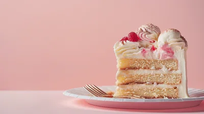 Slice Of Layered Raspberry Cake On A Plate