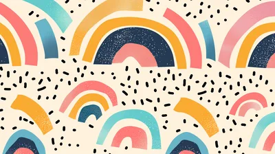 Abstract Rainbow Pattern With Hand Drawn Speckles
