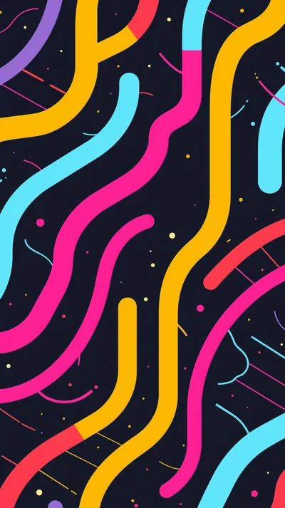 Abstract Background With Colorful Wavy Lines And Dots