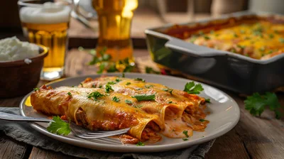Freshly Baked Enchiladas Served On A Plate