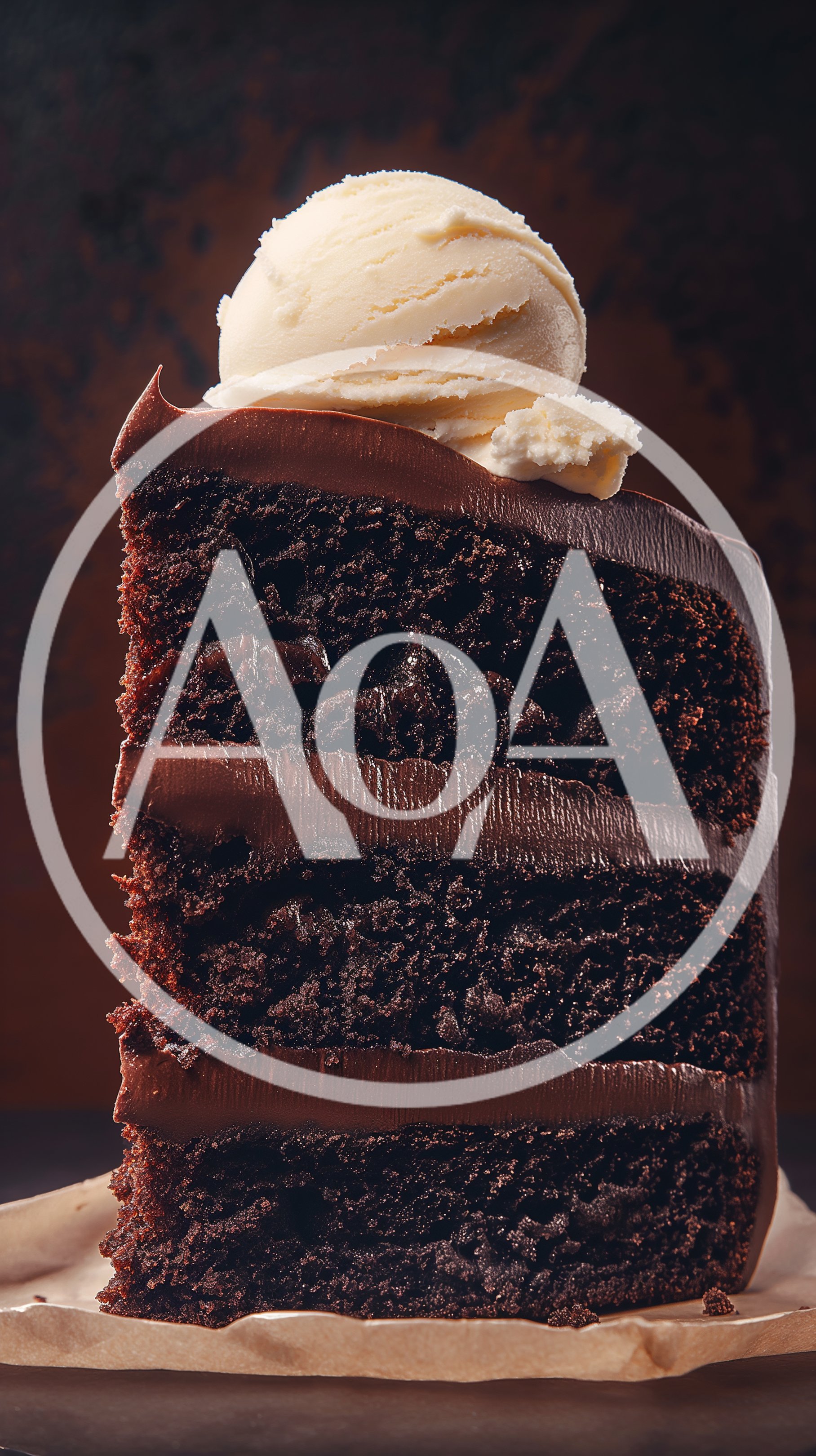 Slice Of Rich Chocolate Cake With Vanilla Ice Cream