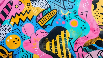 Vibrant Abstract Graffiti Mural With Geometric Shapes