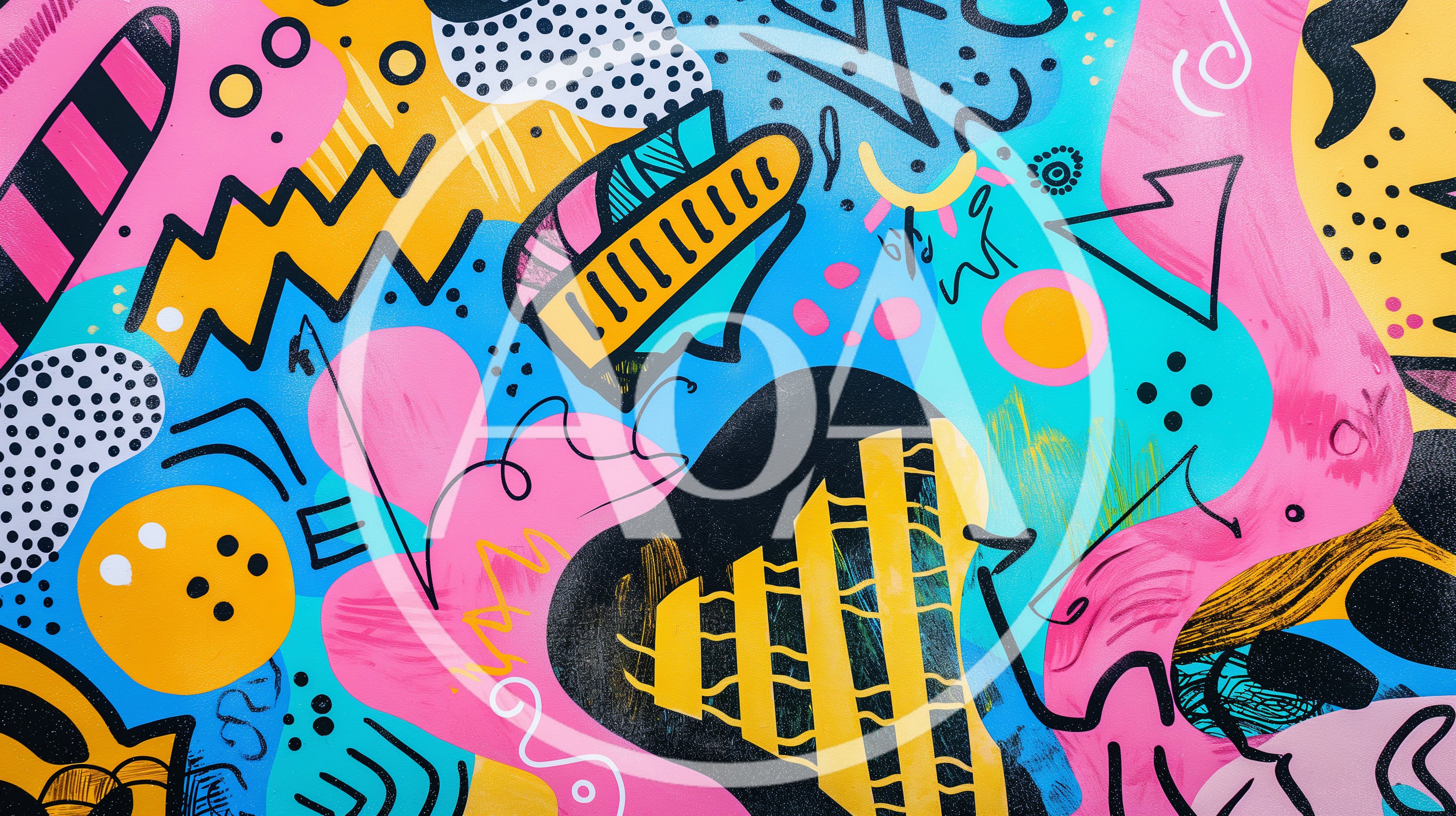 Vibrant Abstract Graffiti Mural With Geometric Shapes