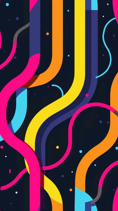 Abstract Background With Colorful Wavy Lines And Dots