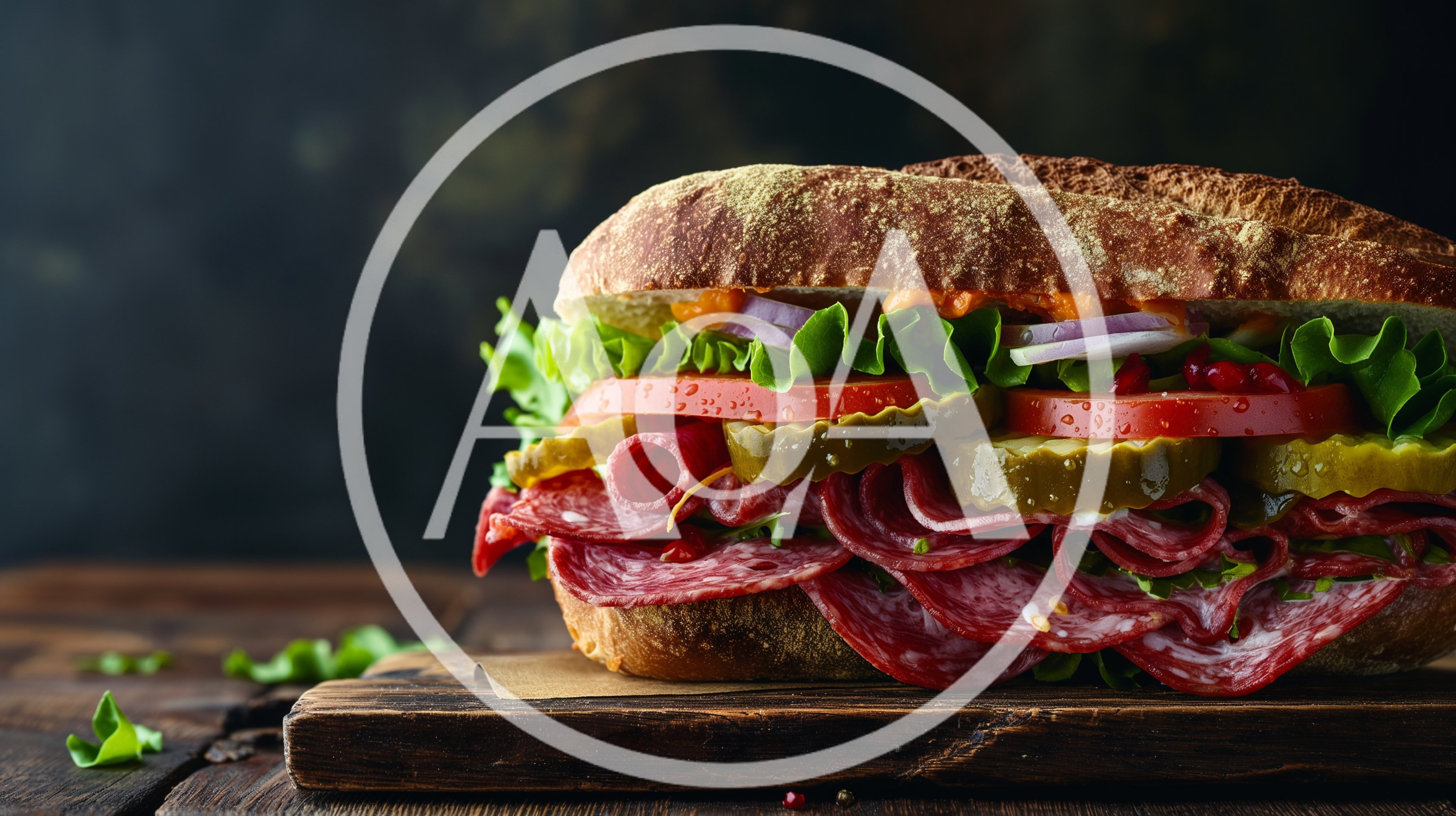 Gourmet Salami Sandwich on Rustic Wooden Board