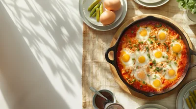 Shakshuka Served In A Cast Iron Skillet
