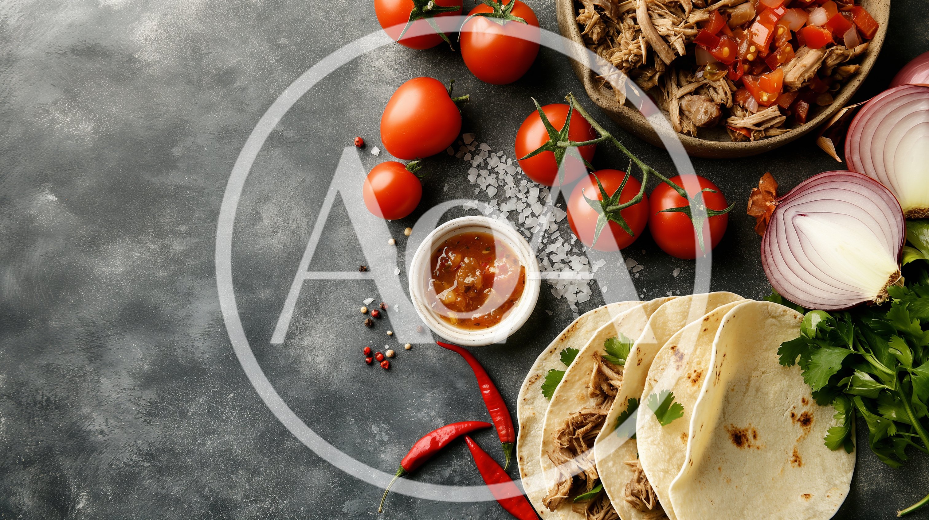 Top View Of Pulled Pork Tacos With Ingredients
