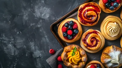 Assorted Freshly Baked Fruit And Cream Pastries