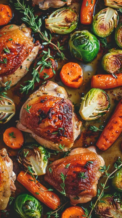 Roasted Chicken Thighs With Vegetables On Sheet Pan