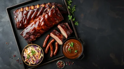 Barbecue Ribs Platter With Sausages And Coleslaw