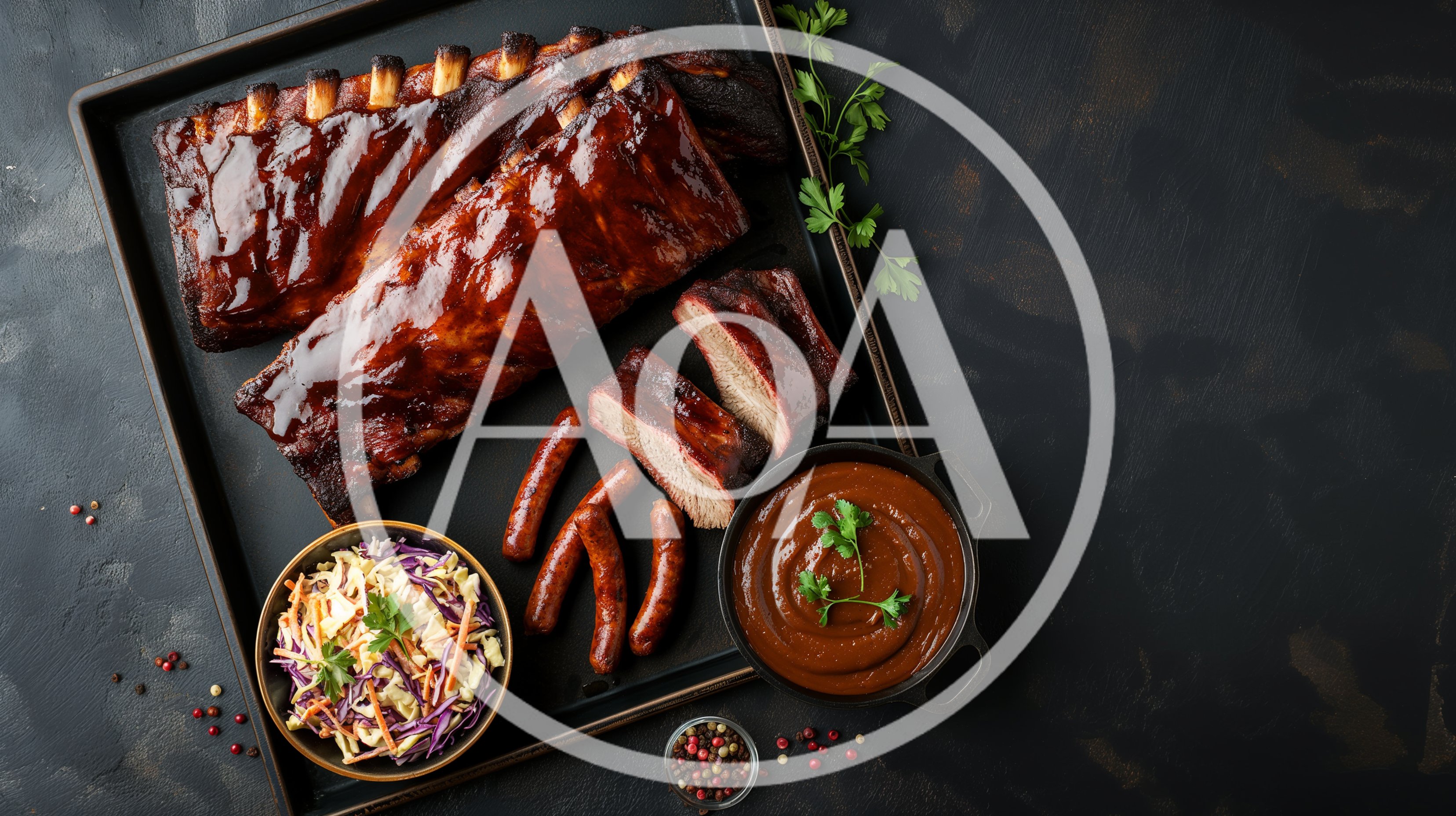 Barbecue Ribs Platter With Sausages And Coleslaw