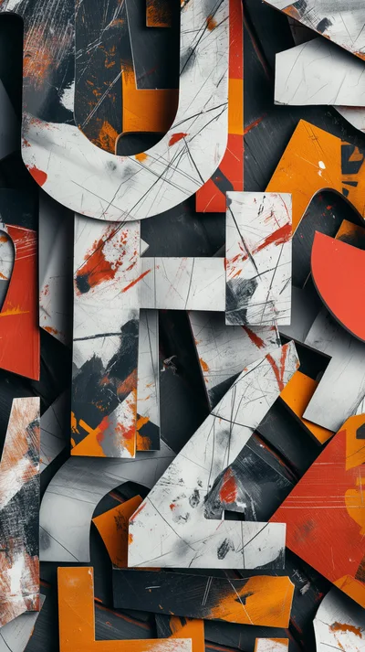 Abstract Composition Of Distressed Painted Metal Letters