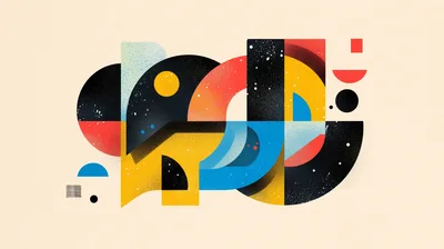 Abstract Geometric Composition With Textured Shapes And Vibrant Colors