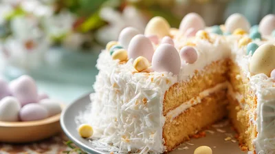 Easter Coconut Layer Cake With Pastel Candy Eggs