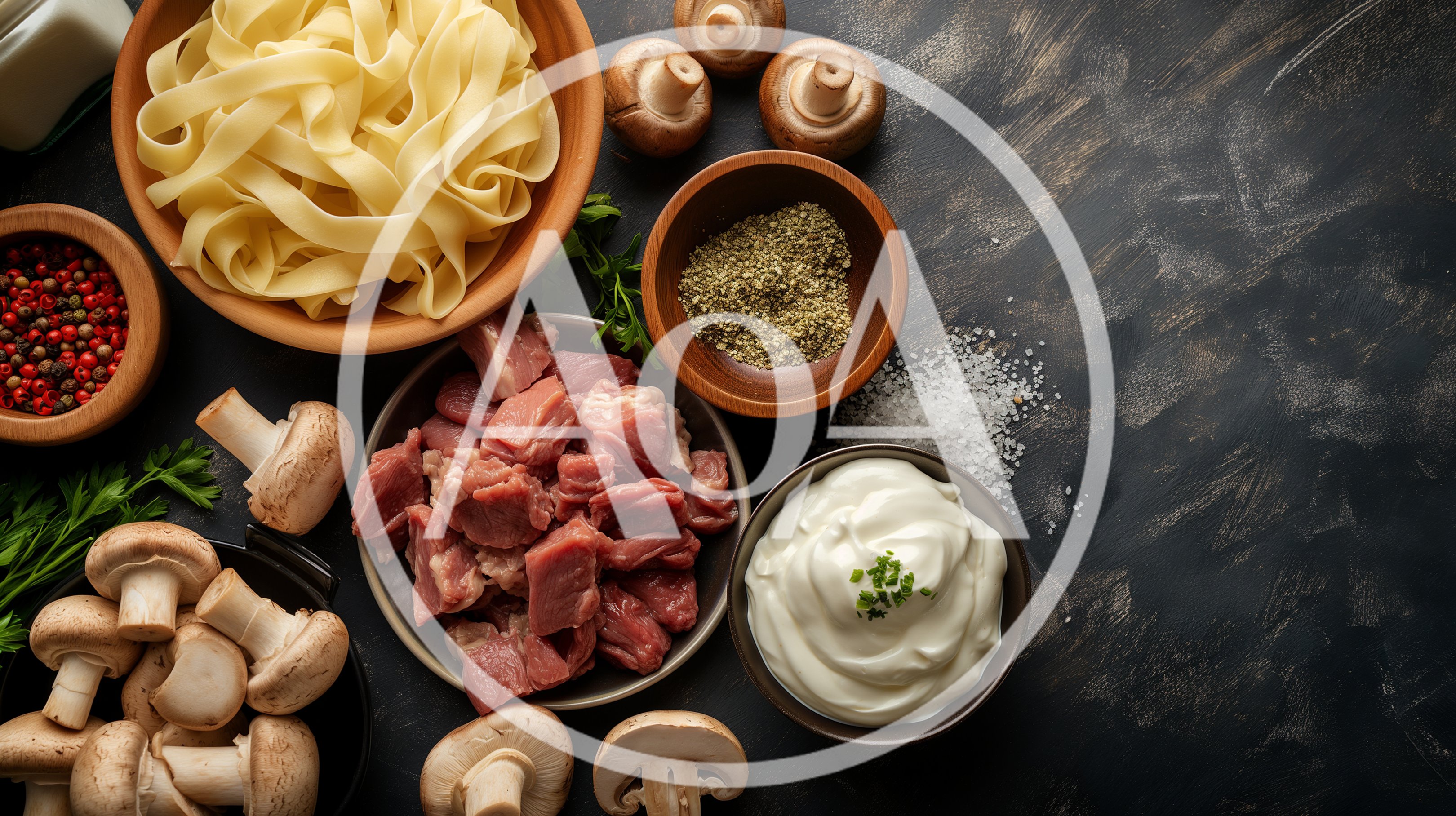 Raw Ingredients for Beef Stroganoff Preparation