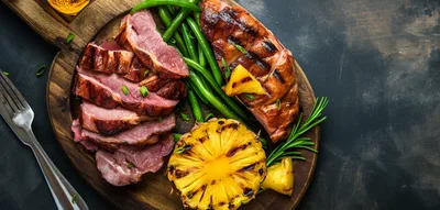 Grilled Ham Steak With Pineapple And Green Beans