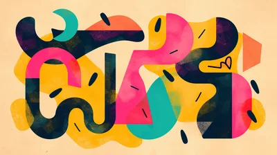 Abstract Geometric Shapes With Textured Colorful Graphic Design