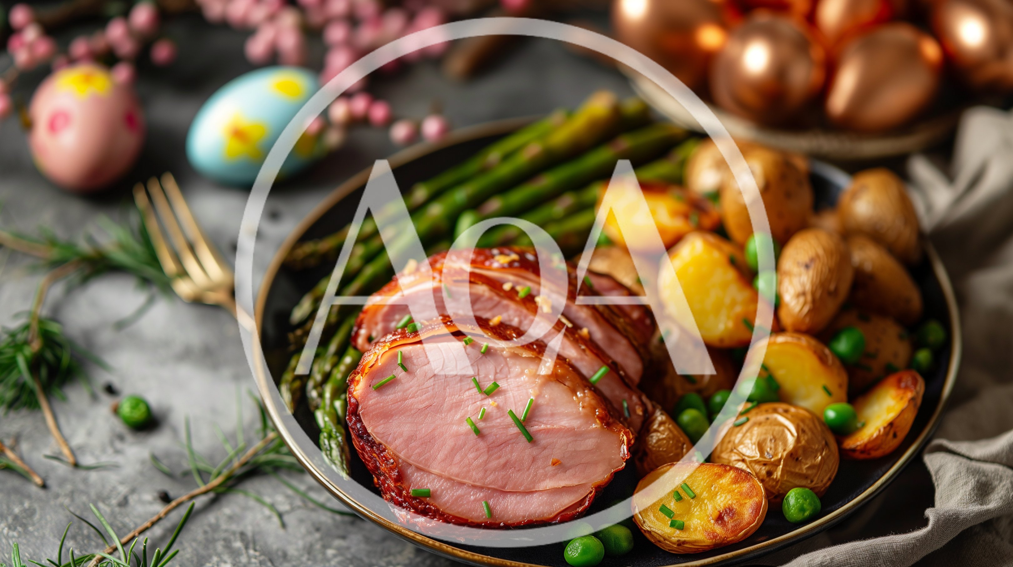 Easter Ham Dinner With Roasted Potatoes And Asparagus