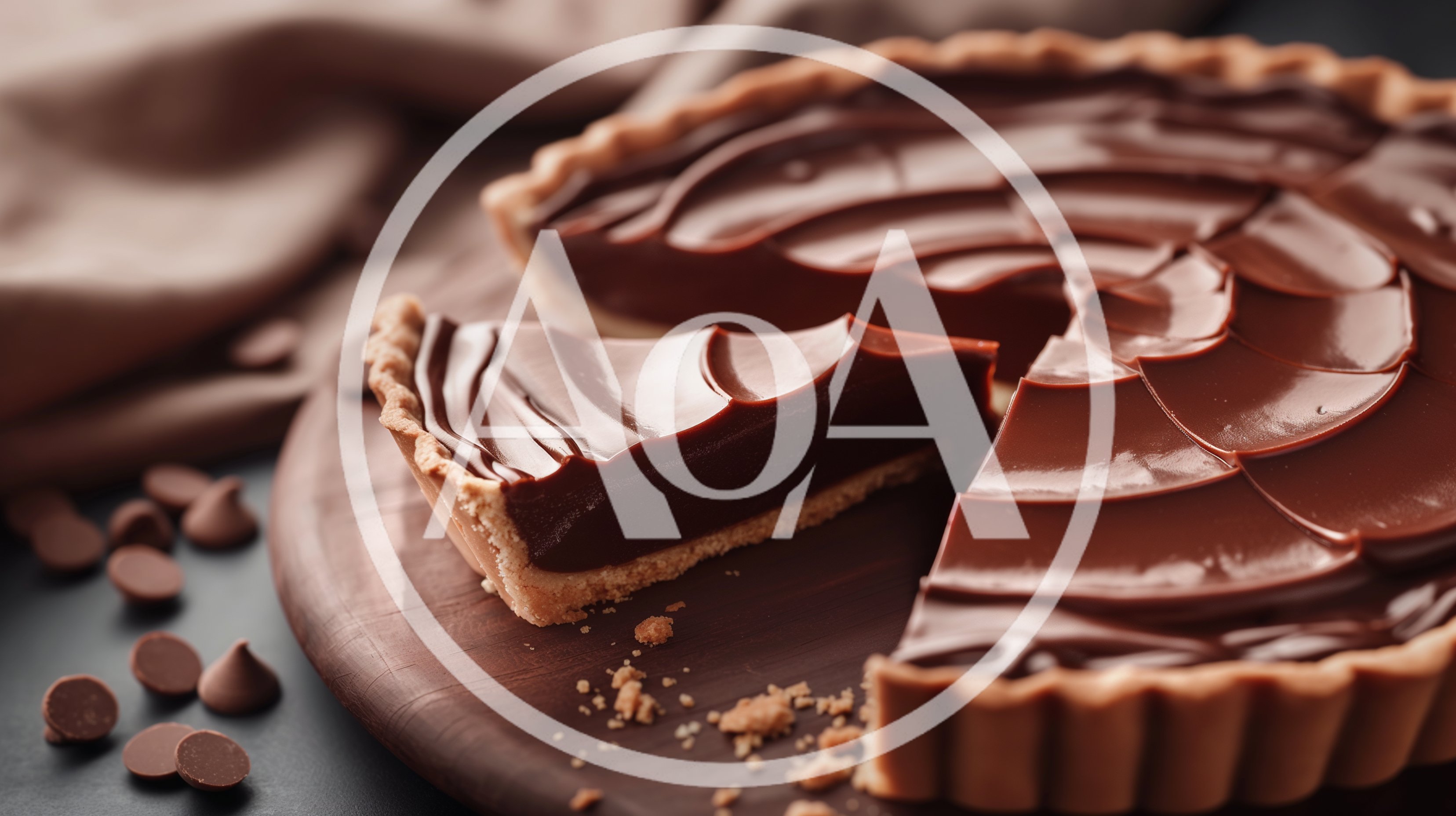 Slice Of Rich Chocolate Tart On Wooden Board