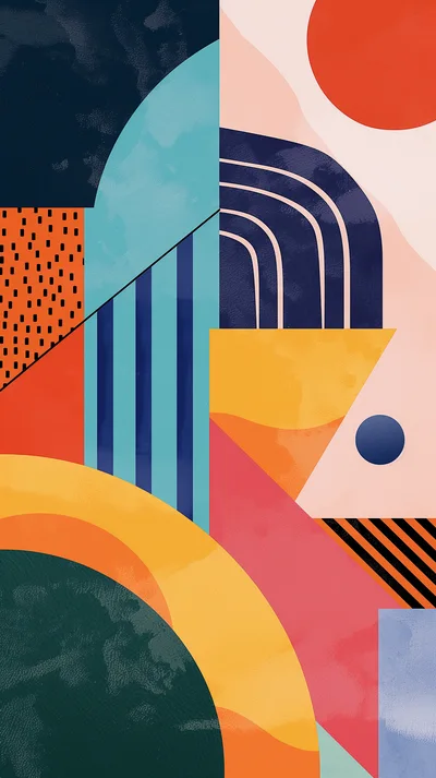 Abstract Geometric Composition With Vibrant Shapes And Textures