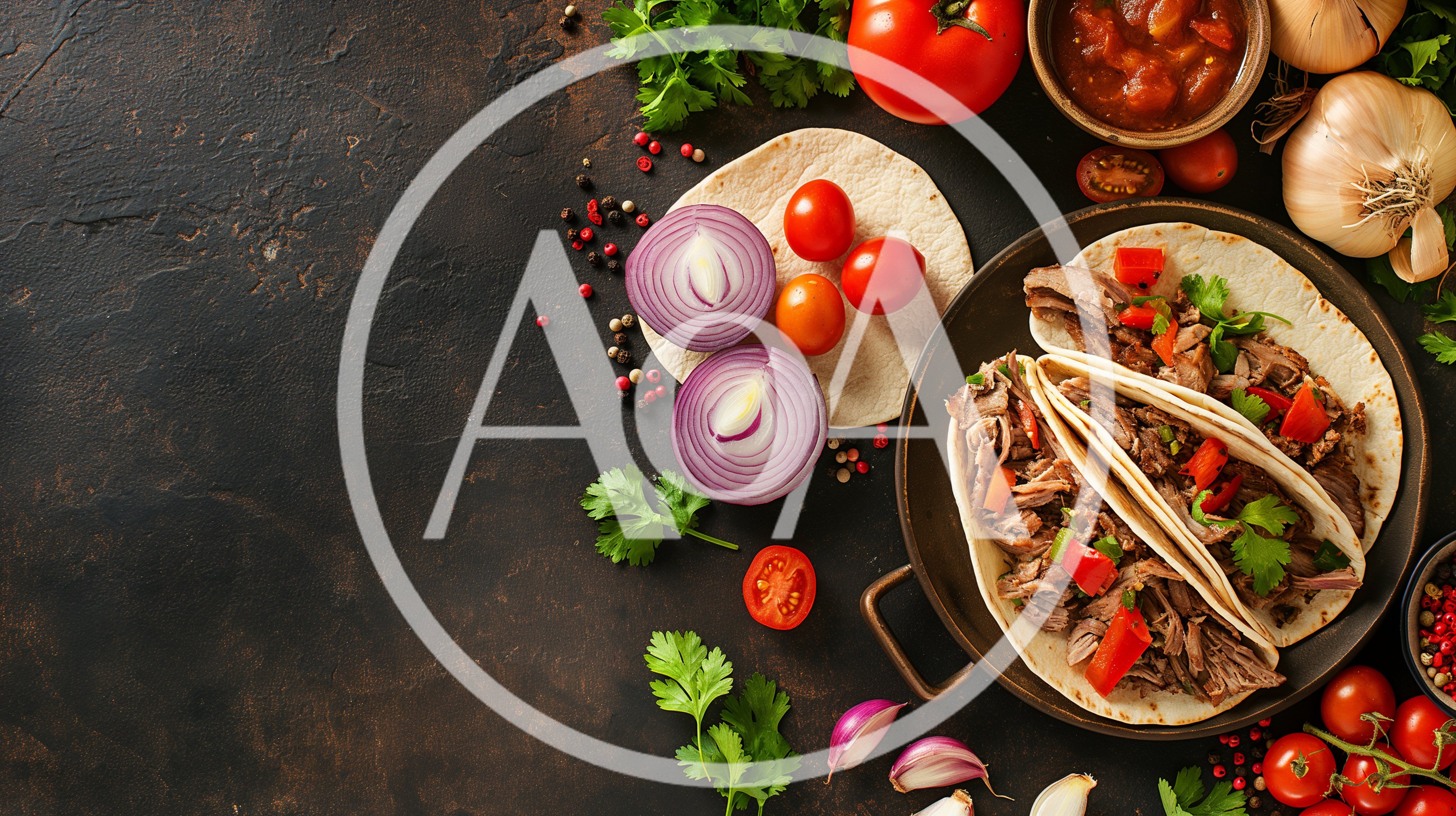 Top View Of Carnitas Tacos With Fresh Ingredients