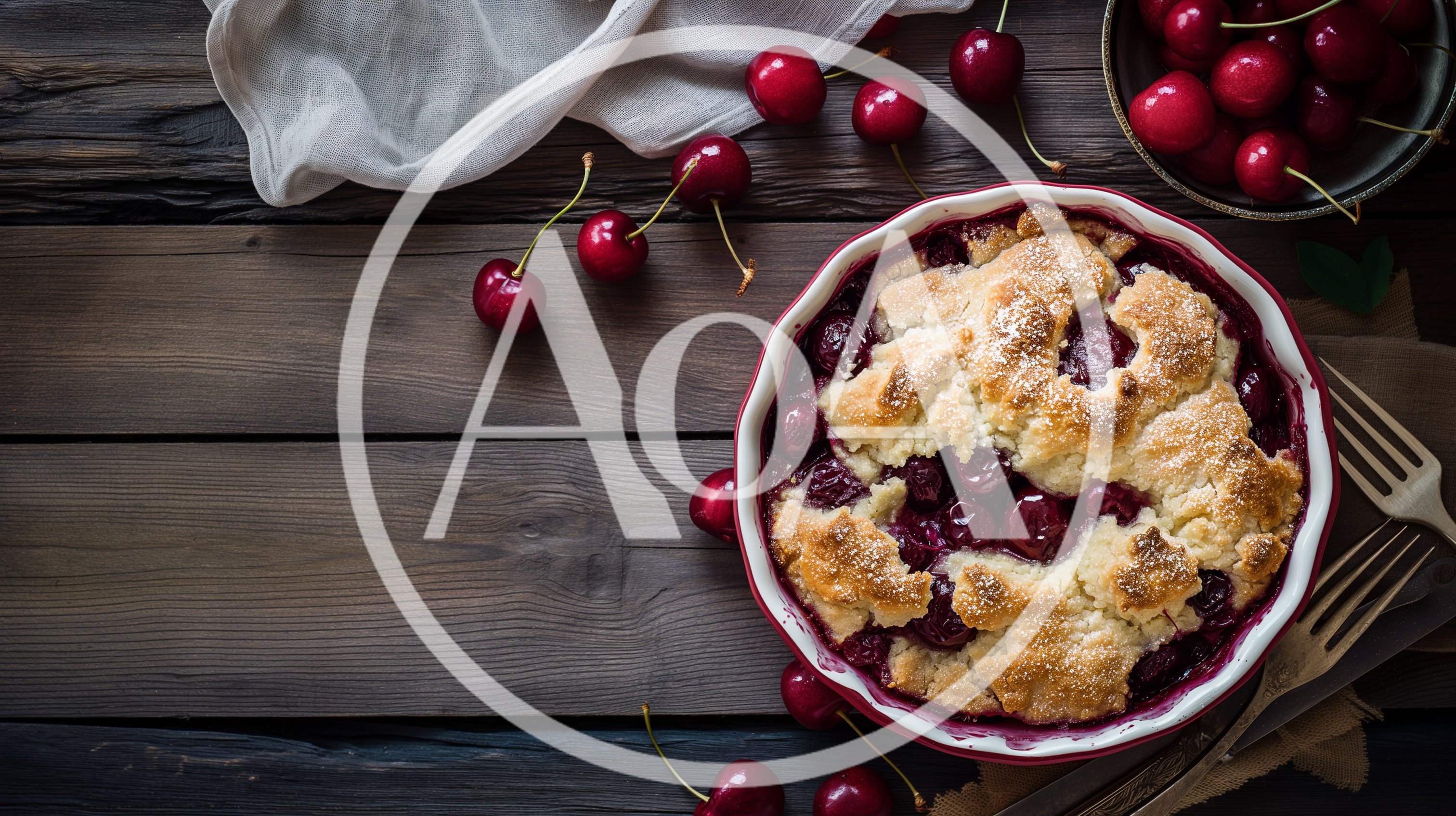 Freshly Baked Cherry Cobbler In A Ceramic Dish